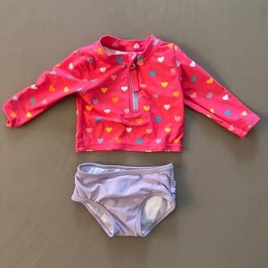 RuffleButts Ruffle Butts Long sleeve zippered rash guard 2-piece Colorful Hearts